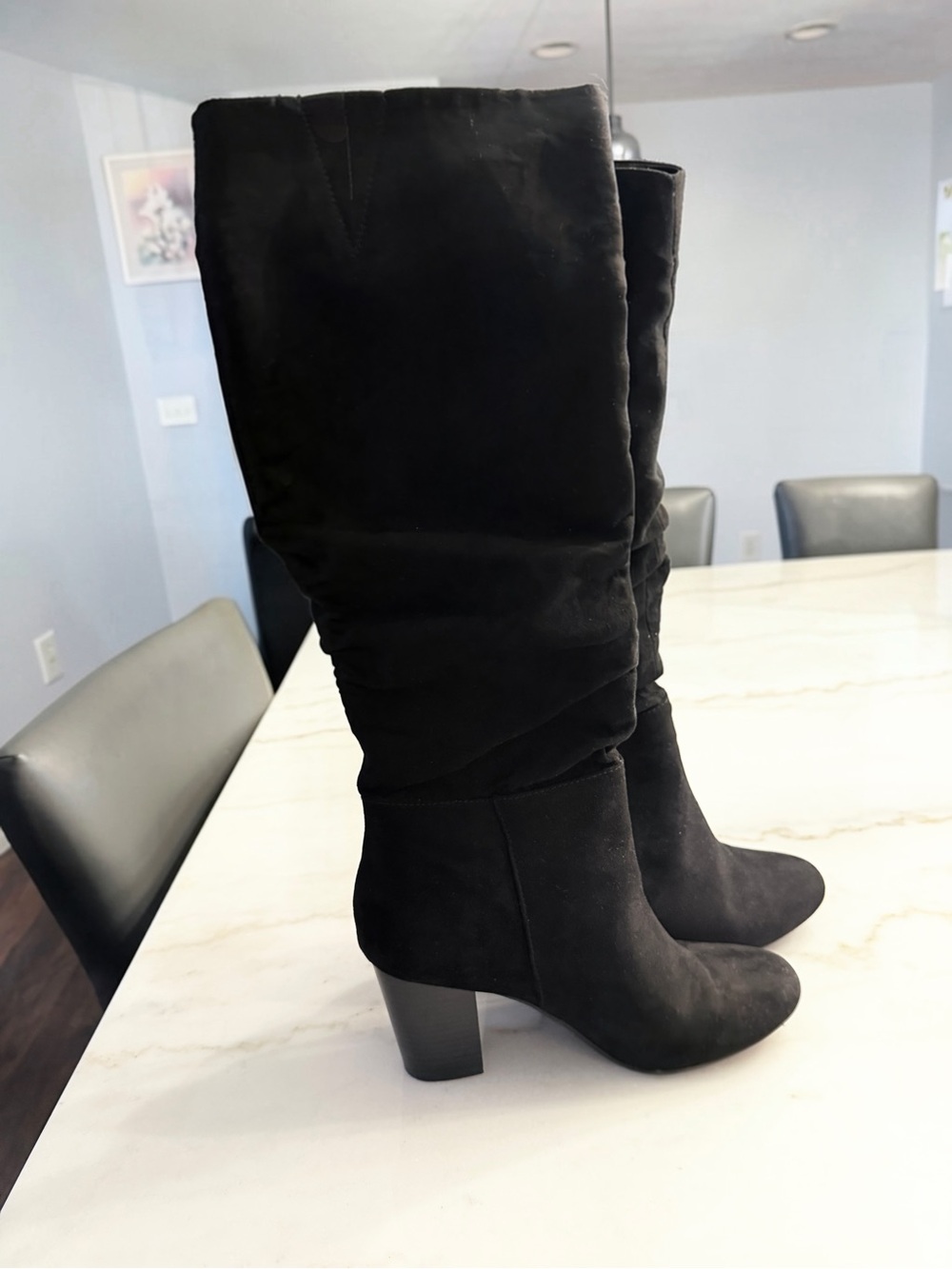 Seychelles black suede chunky heeled slouchy almond toe tall boots size 9